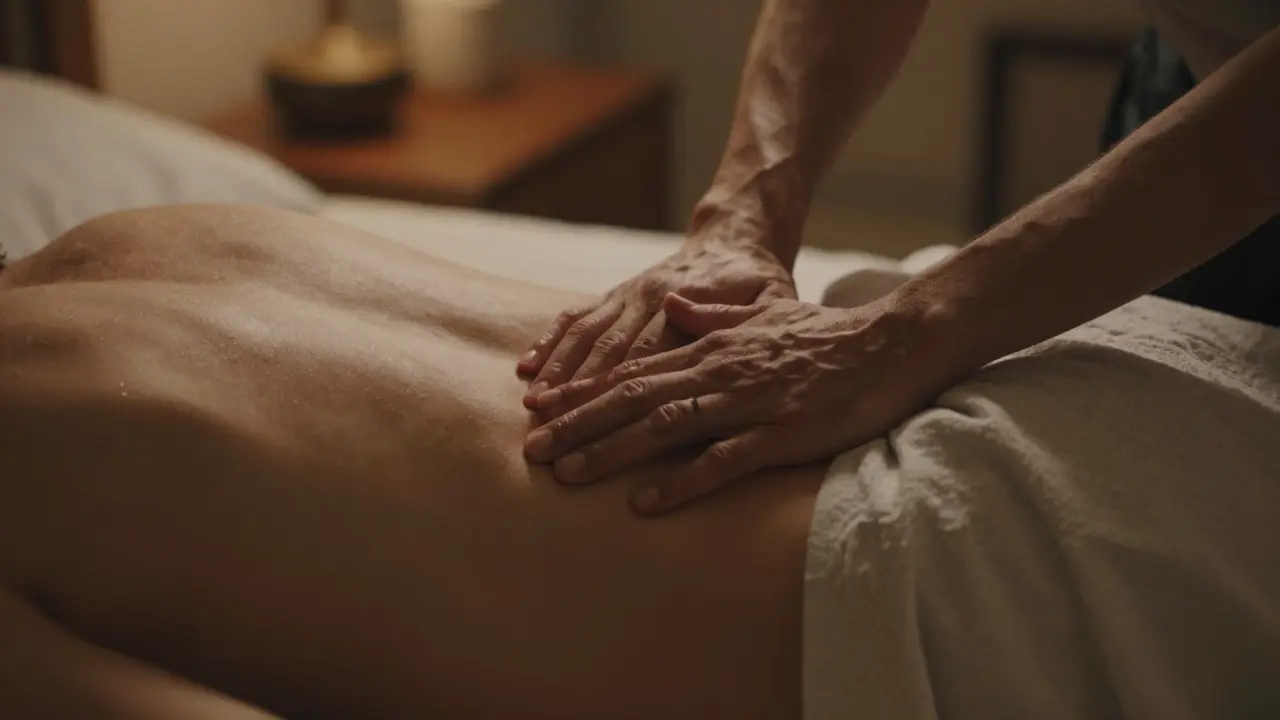 Detail jemného doteku partnerů v teplém, intimním prostředí vyjadřující důvěru.
