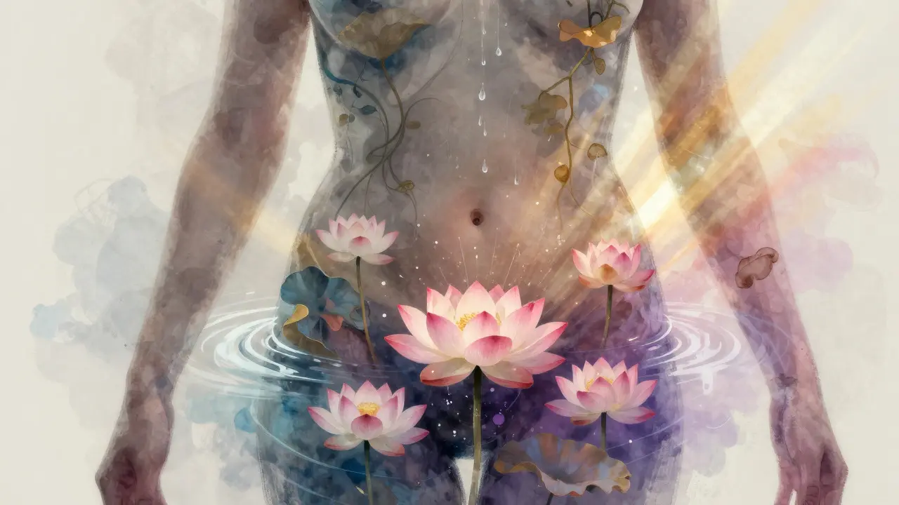 Konceptuální ilustrace uvolnění emocí z oblasti pánve